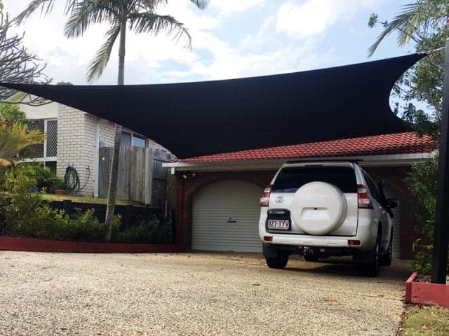 Driveway Shade Sails - Protect vehicles from Sun, Storms and Hail installed by Superior Shade Sails.